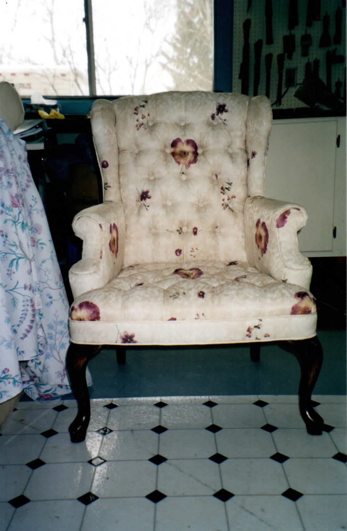 Floral armchair after reupholstery