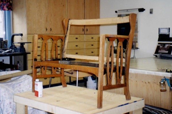 Bench before reupholstery